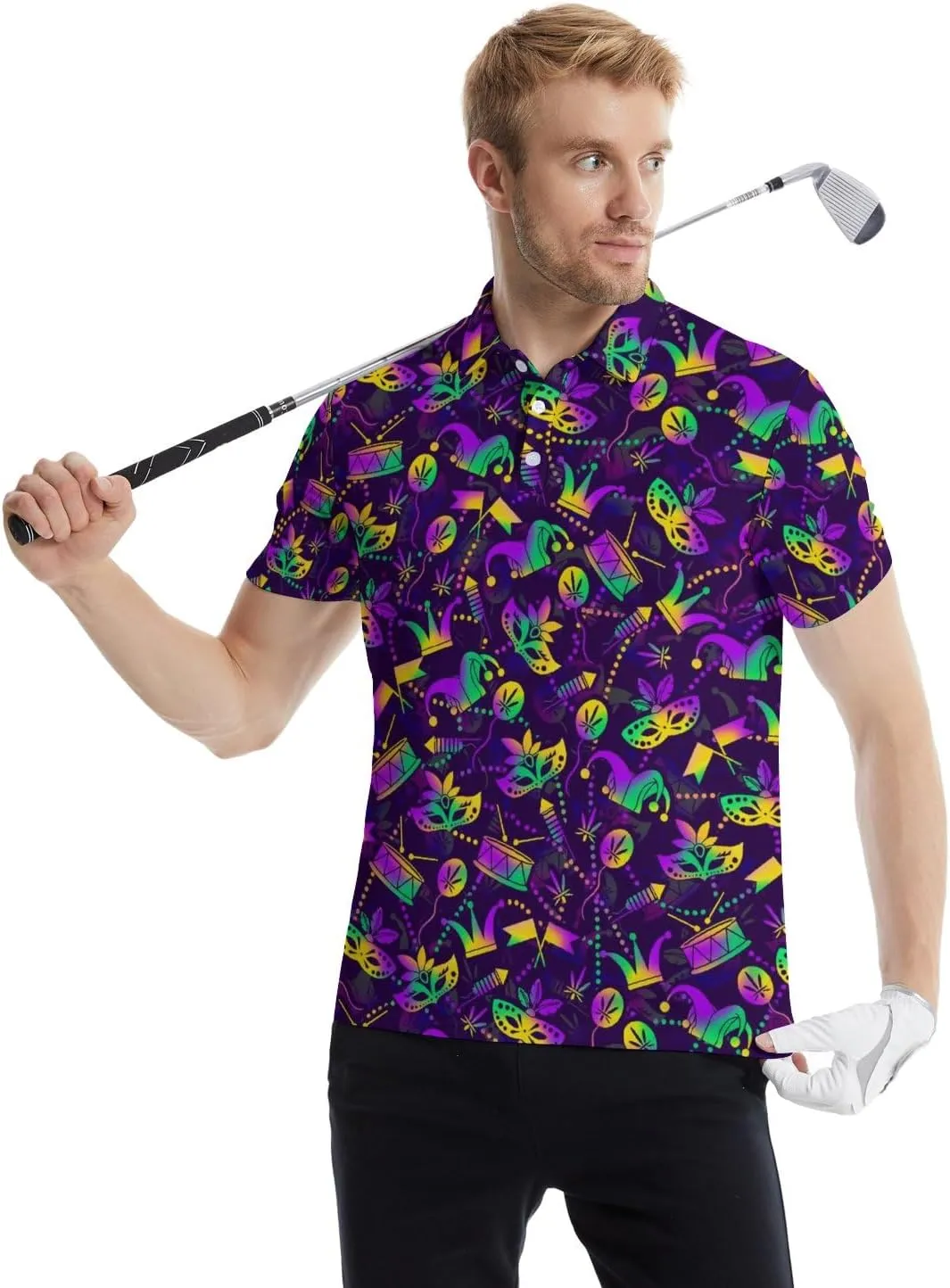 Funny Golf Shirts for Men Golf Short Sleeve Shirts Funny Polo Shirts Moisture Wicking Quick-Dry Collared Shirt