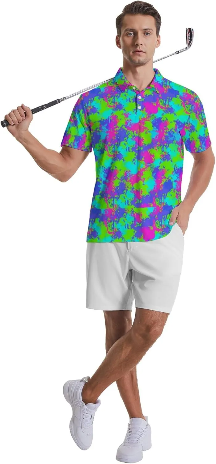 Funny Golf Shirts for Men Quick Dry Mens Golf Polo Shirts Short Sleeve Moisture Wicking Hawaiian Polo Shirts