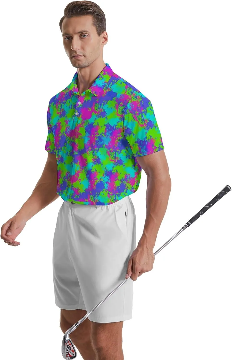 Funny Golf Shirts for Men Quick Dry Mens Golf Polo Shirts Short Sleeve Moisture Wicking Hawaiian Polo Shirts