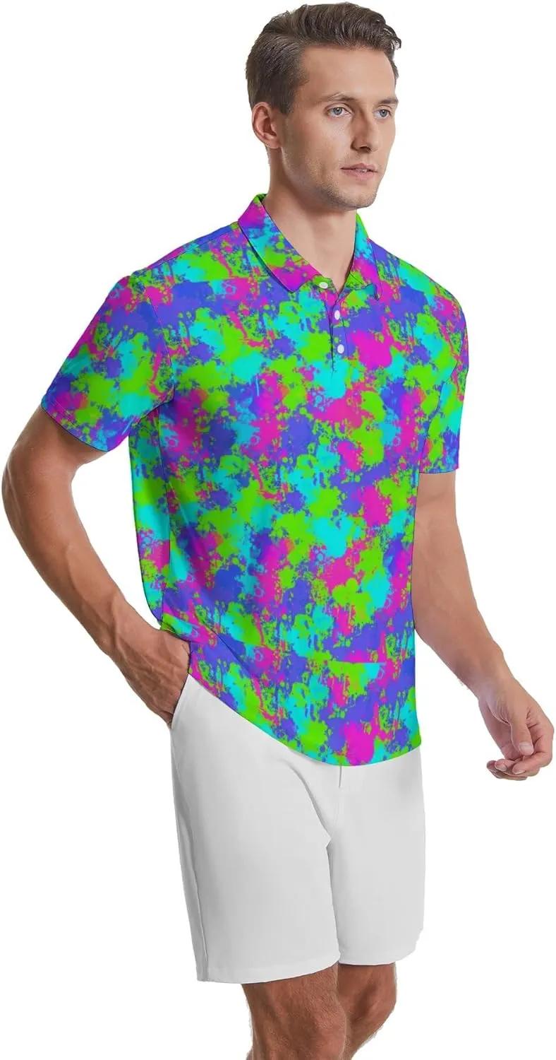 Funny Golf Shirts for Men Quick Dry Mens Golf Polo Shirts Short Sleeve Moisture Wicking Hawaiian Polo Shirts