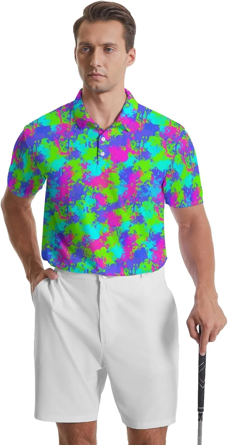Funny Golf Shirts for Men Quick Dry Mens Golf Polo Shirts Short Sleeve Moisture Wicking Hawaiian Polo Shirts