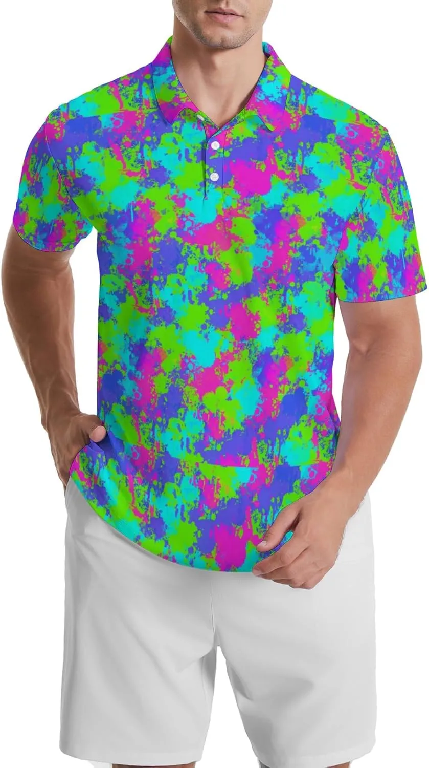 Funny Golf Shirts for Men Quick Dry Mens Golf Polo Shirts Short Sleeve Moisture Wicking Hawaiian Polo Shirts
