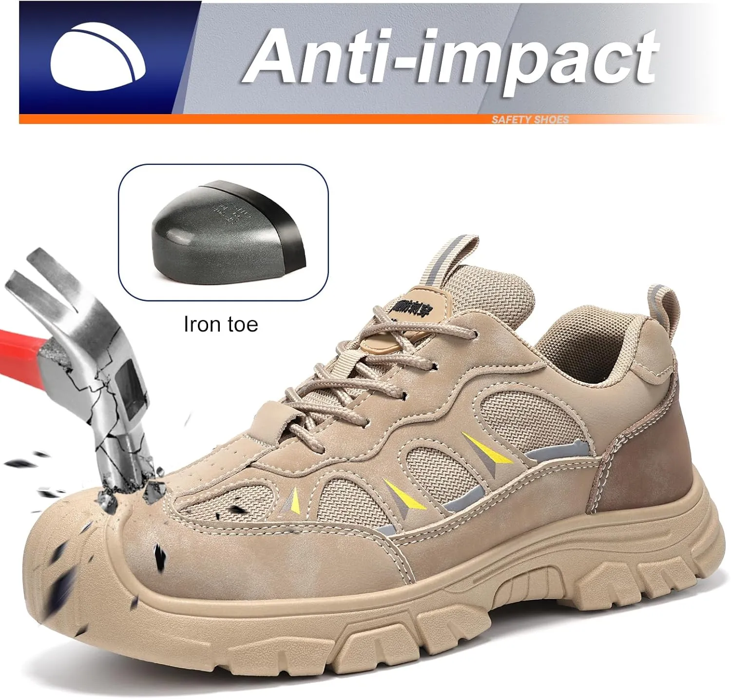 Furuian Steel Toe Shoes for Men Lightweight Breathable Work Sneakers Indestructable Construction Safety Shoes