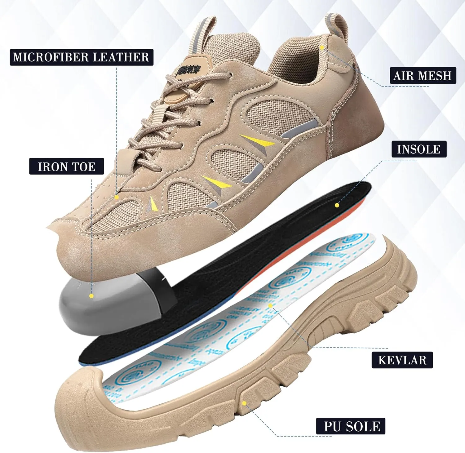 Furuian Steel Toe Shoes for Men Lightweight Breathable Work Sneakers Indestructable Construction Safety Shoes