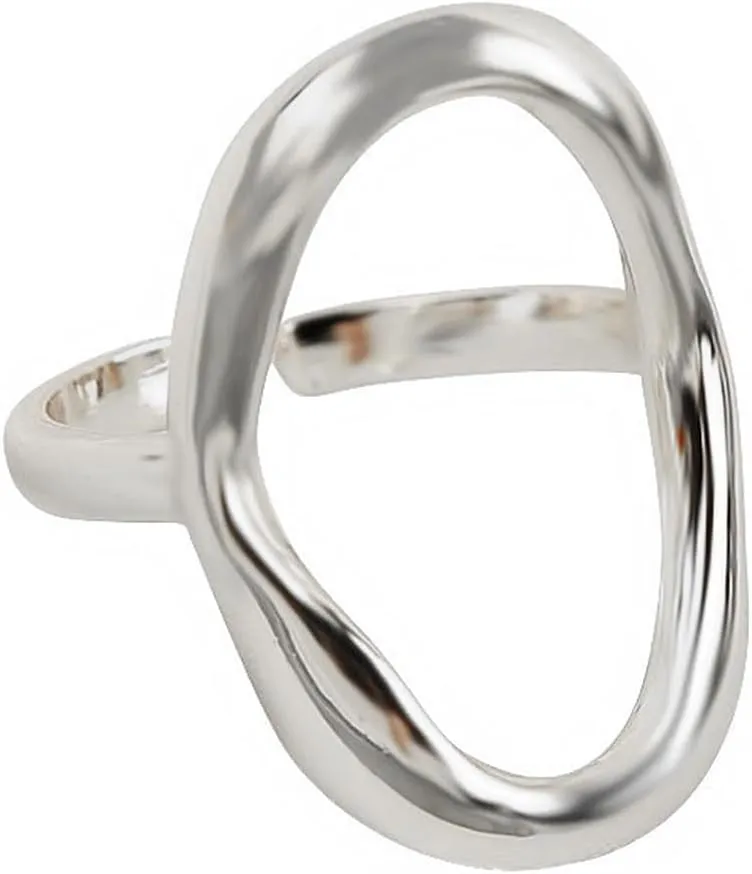 FUTIMELY Hollow Hammered Oval Loop Statement Rings,Minimlaist Big Hollow Oval Personality Promise Open Rings,Trendy Plated Gold Finger Rings for Women