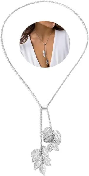 Gangel Boho Leaf Necklace Long Pendant Necklaces Y Necklaces Adjustable Chain Jewelry for Women for Girls