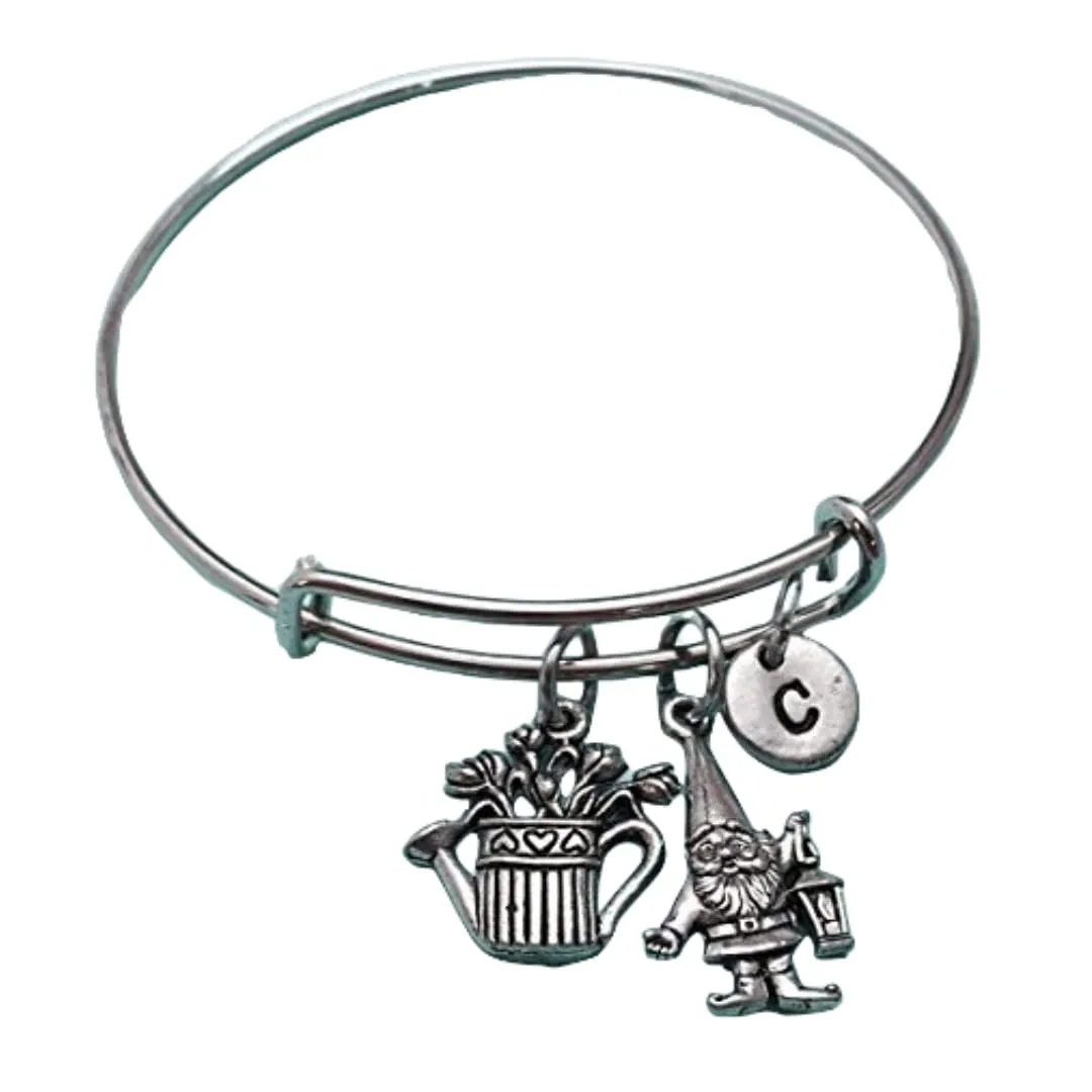 Gardening bangle, gardening charm bracelet, expandable bangle, charm bangle, personalized bracelet, initial bracelet, monogram