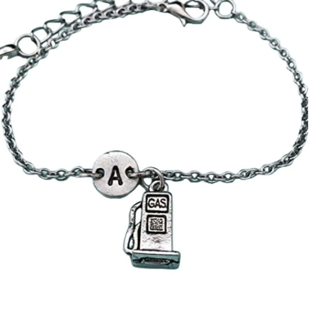 Gas pump charm bracelet, gas pump charm, adjustable bracelet, gas, personalized bracelet, initial bracelet, monogram