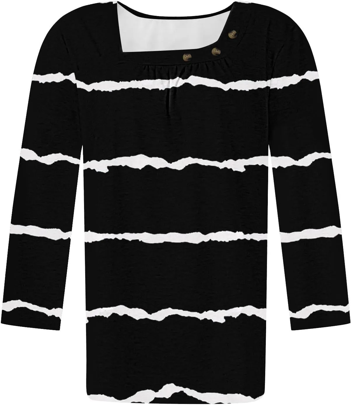 Generic Women's Casual 3/4 Sleeve T-Shirt Square Neck Cute Tunic Tops Button Decor Pleated Dressy Blouse Summer Cute Boho Tee