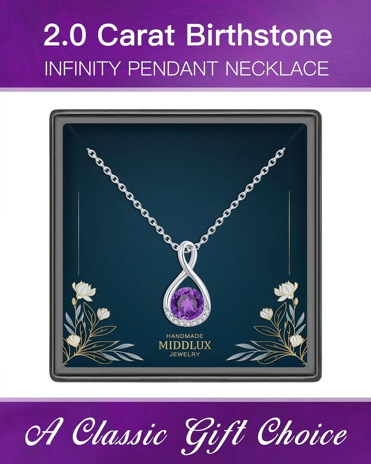 Genuine Birthstone Infinity Necklace for Women, Birthday Gifts for Her, Minimalism Style Jewelry for Everyday Wear