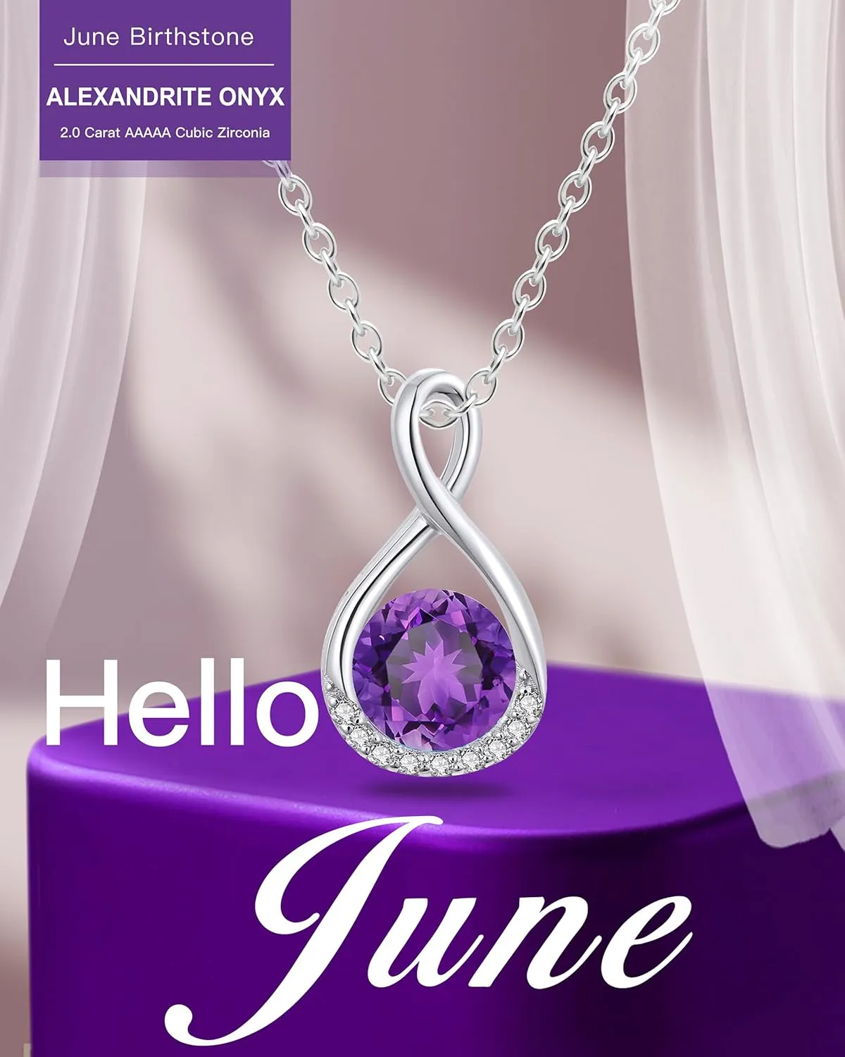 Genuine Birthstone Infinity Necklace for Women, Birthday Gifts for Her, Minimalism Style Jewelry for Everyday Wear