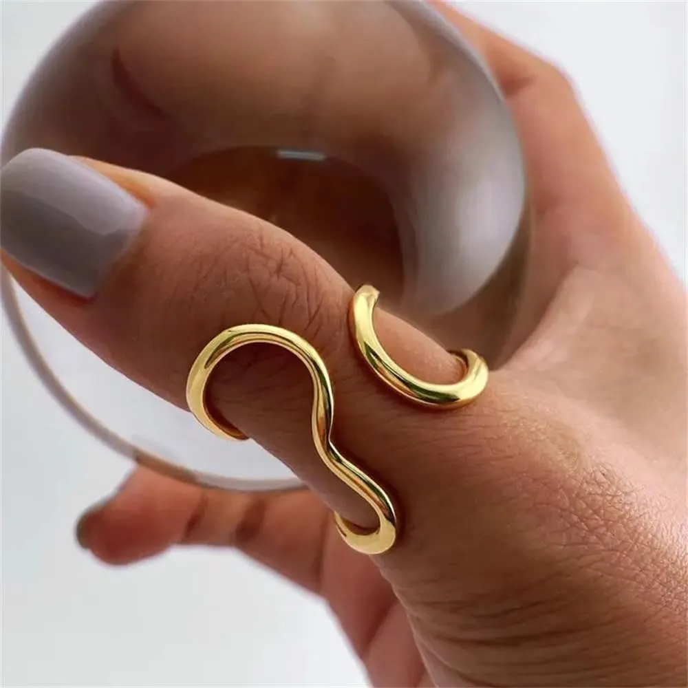Geometry Irregular Wrap Adjustable Band Rings for Women Line Cross Open Statement Ring Minimalist Stacking Rings Knuckle Finger Band Jewelry