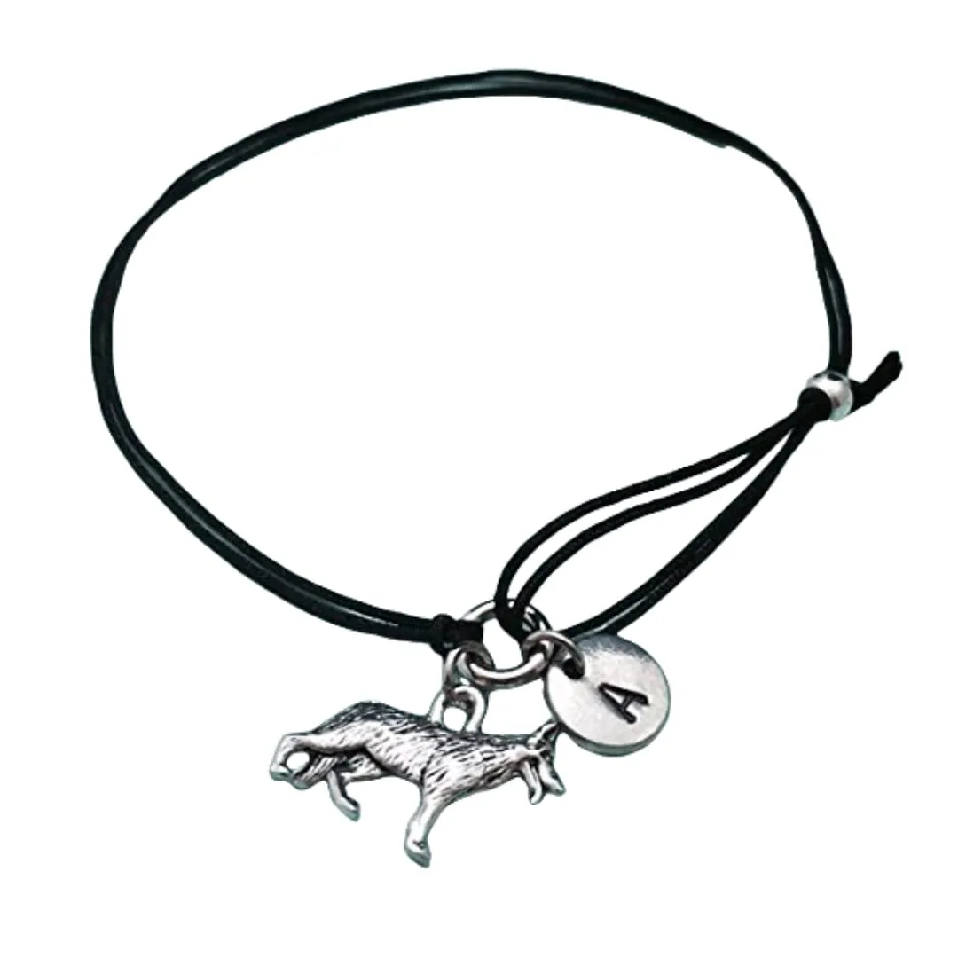 German shepherd cord bracelet, German shepherd charm bracelet, adjustable bracelet, charm bracelet, personalized bracelet, initial, monogram