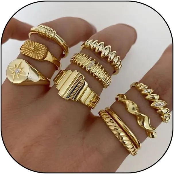 GIGB PBDK Chunky Silver Knuckle Ring Set for Women Boho Stackable Joint Finger Rings Fashion Curved Geometry Bowknot Ring Pack Jewelry Gifts