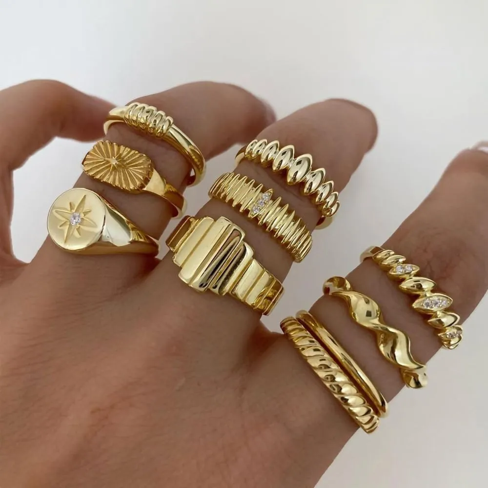 GIGB PBDK Chunky Silver Knuckle Ring Set for Women Boho Stackable Joint Finger Rings Fashion Curved Geometry Bowknot Ring Pack Jewelry Gifts