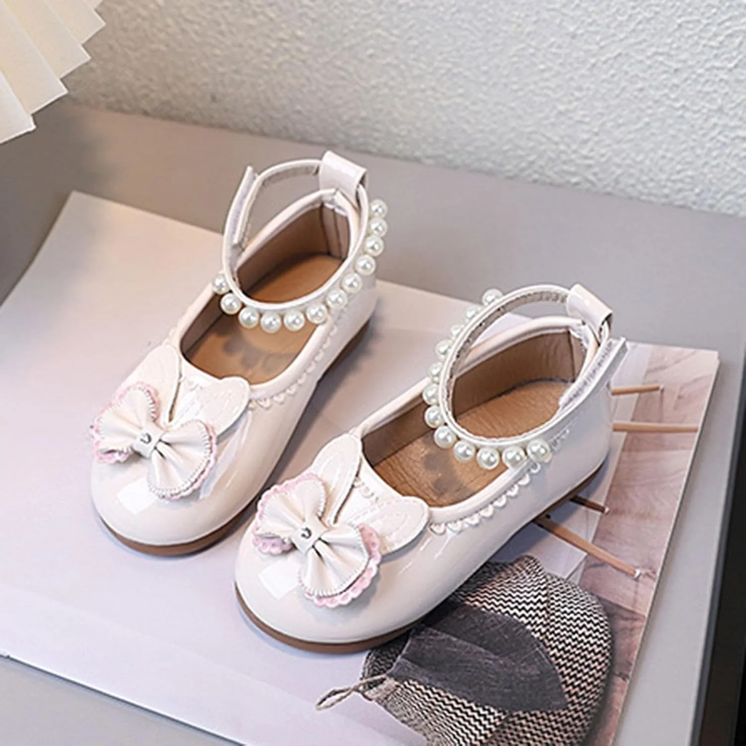 Girls School Shoe Girls Princess Shoes New Children's Shoes Pearl Bow Spring and Summer Small Leather Girl