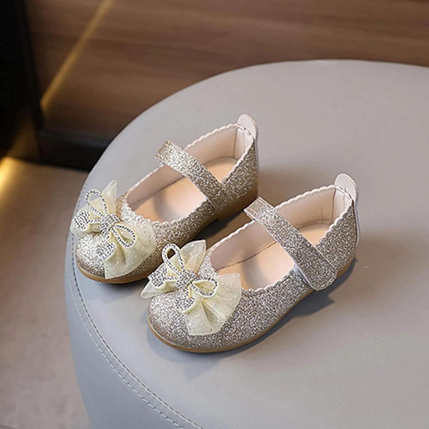 Glitter Mary Jane Flat Sandal Girls Leather Shoes Spring and Sequin Children's Shoes Toddler Single