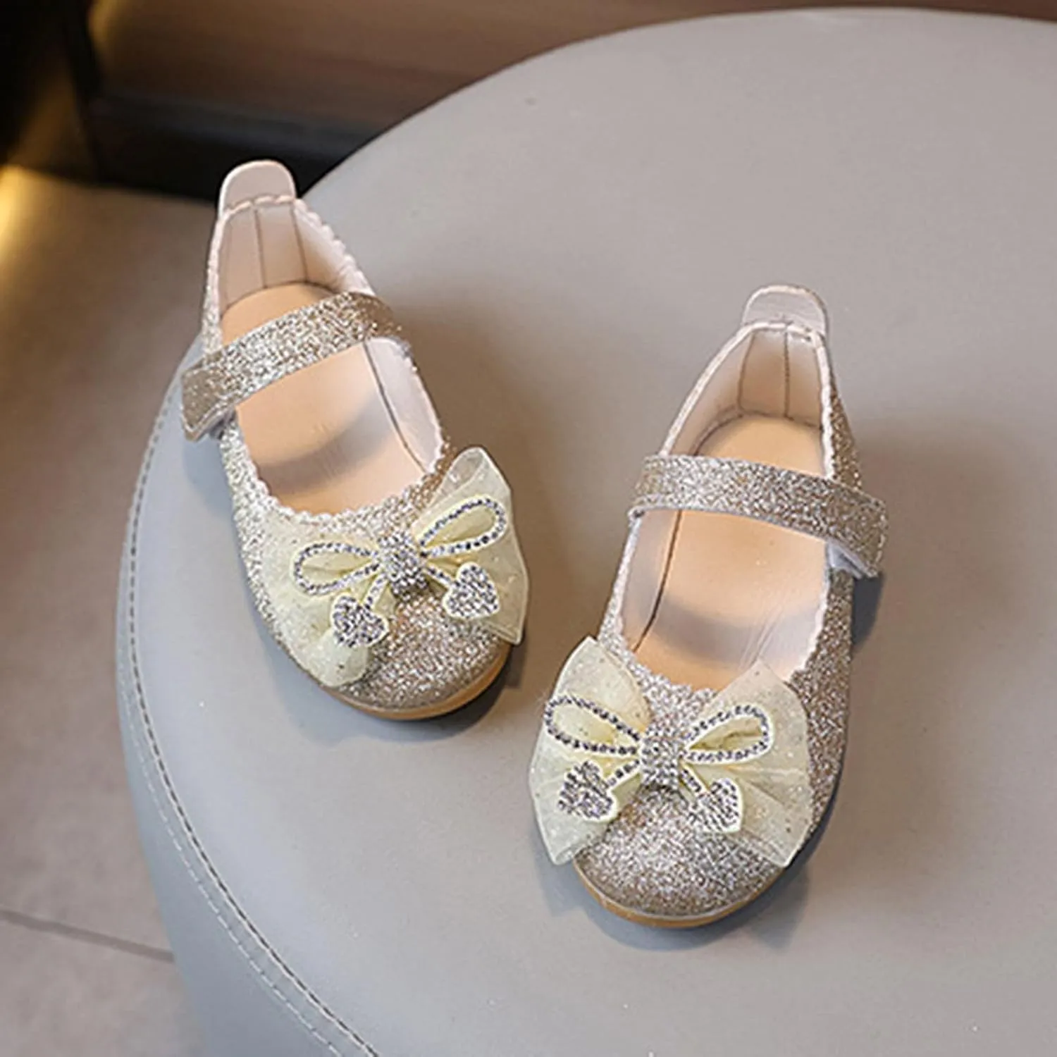 Glitter Mary Jane Flat Sandal Girls Leather Shoes Spring and Sequin Children's Shoes Toddler Single