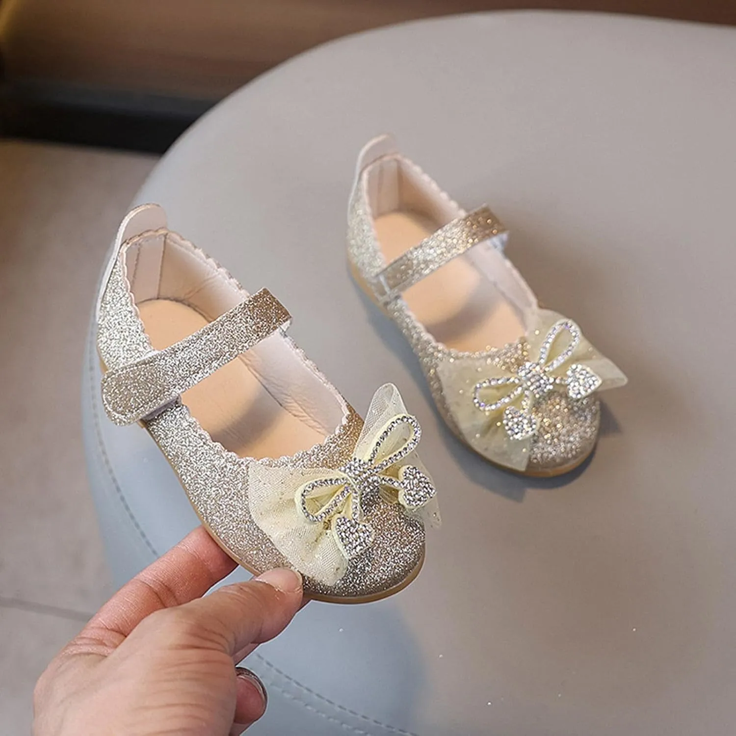 Glitter Mary Jane Flat Sandal Girls Leather Shoes Spring and Sequin Children's Shoes Toddler Single