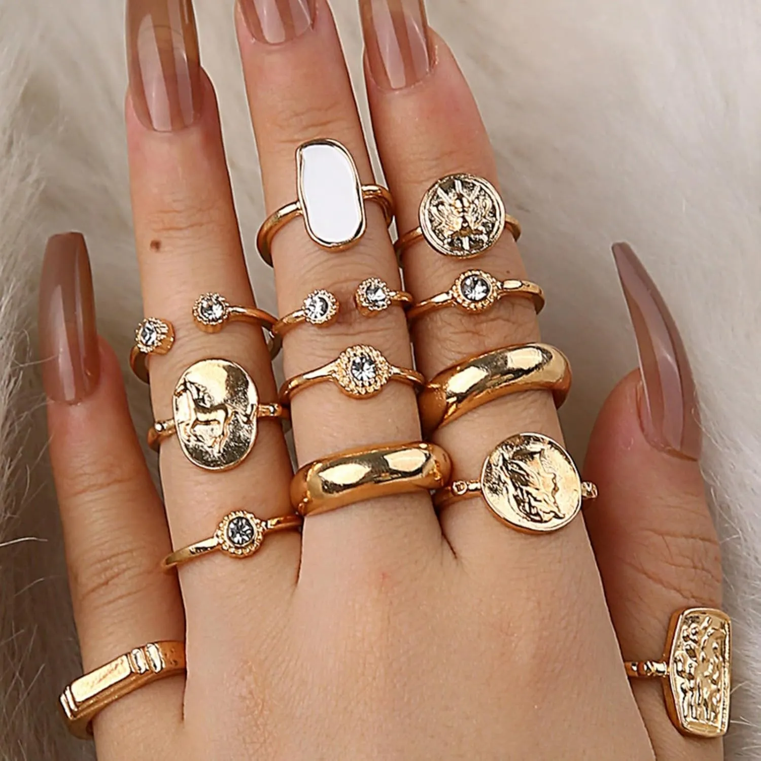 Gold Knuckle Rings Set for Women,Vintage Stackable Finger Rings Pack, Dainty Boho Adjustable Signet Rings Sparkle Crystal Joint Finger Midi Rings Trendy Jewelry