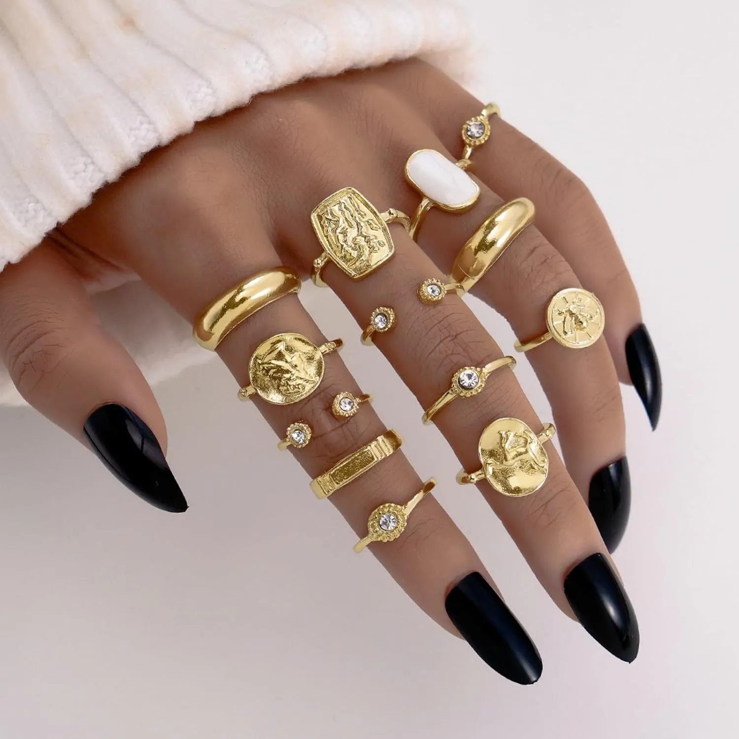 Gold Knuckle Rings Set for Women,Vintage Stackable Finger Rings Pack, Dainty Boho Adjustable Signet Rings Sparkle Crystal Joint Finger Midi Rings Trendy Jewelry