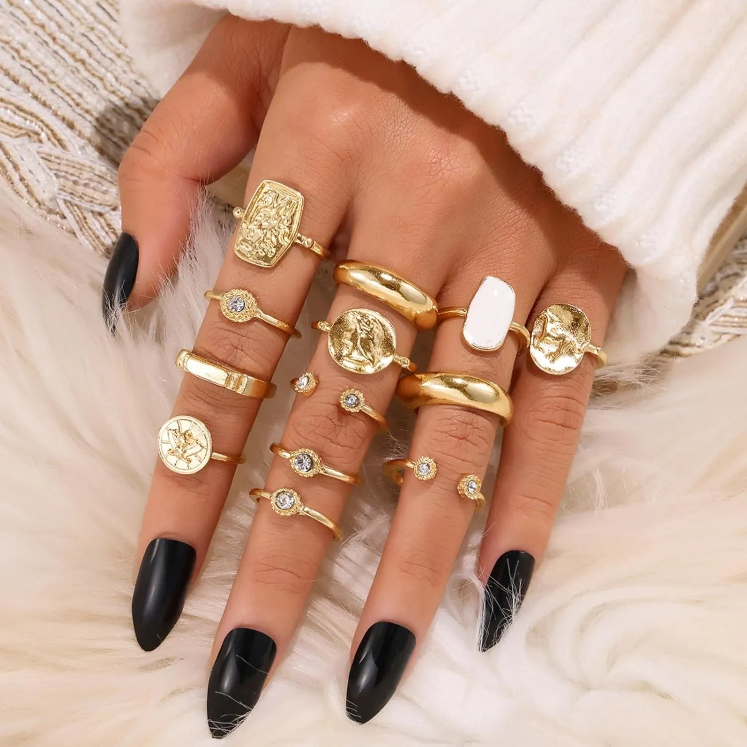 Gold Knuckle Rings Set for Women,Vintage Stackable Finger Rings Pack, Dainty Boho Adjustable Signet Rings Sparkle Crystal Joint Finger Midi Rings Trendy Jewelry