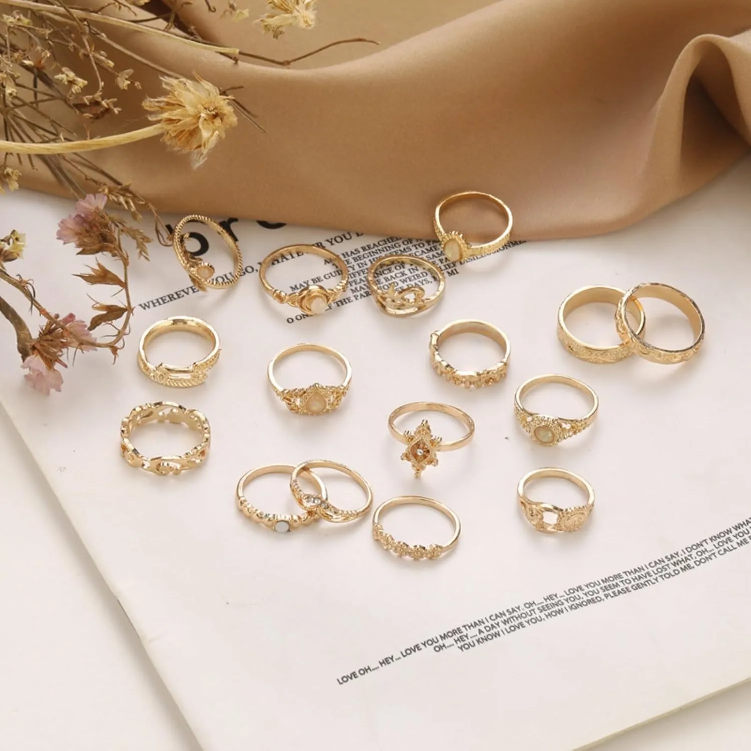 Gold Knuckle Rings Set for Women,Vintage Stackable Finger Rings Pack, Dainty Boho Adjustable Signet Rings Sparkle Crystal Joint Finger Midi Rings Trendy Jewelry