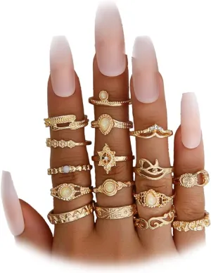 Gold Knuckle Rings Set for Women,Vintage Stackable Finger Rings Pack, Dainty Boho Adjustable Signet Rings Sparkle Crystal Joint Finger Midi Rings Trendy Jewelry