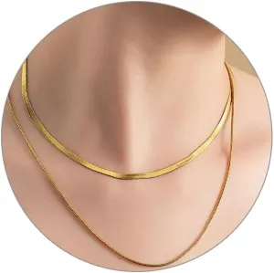 Gold Necklace for Women 18K Gold Choker Necklaces Simple Gold Plated Necklaces for Women Double Flat Snake Chain Necklaces Gold Jewelry Set Christmas Gifts for Women