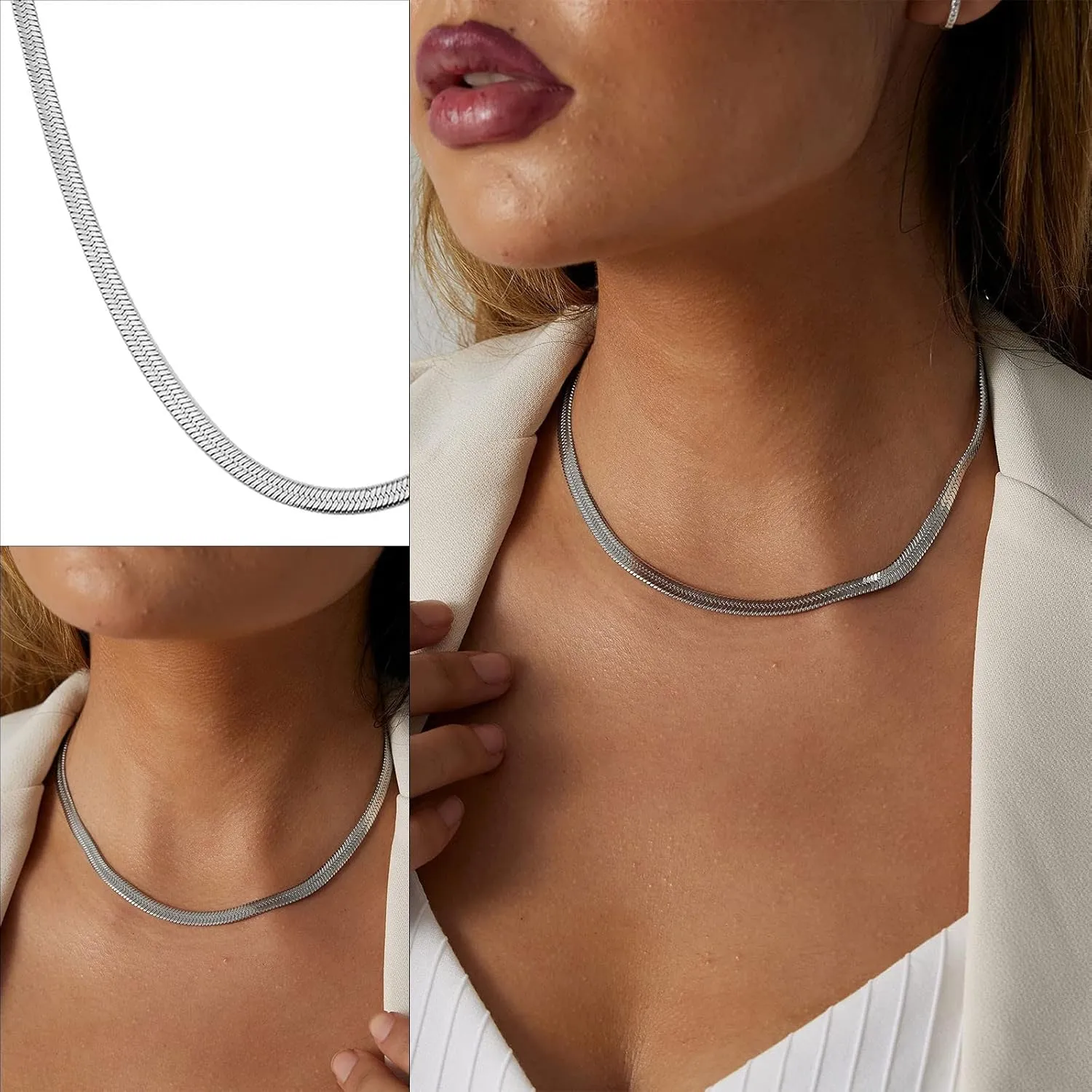 Gold Plated Collarbone Chain for Women,Stackable Layering Chunky Snake Necklace Dainty Herringbone Choker Simple Jewelry Gift