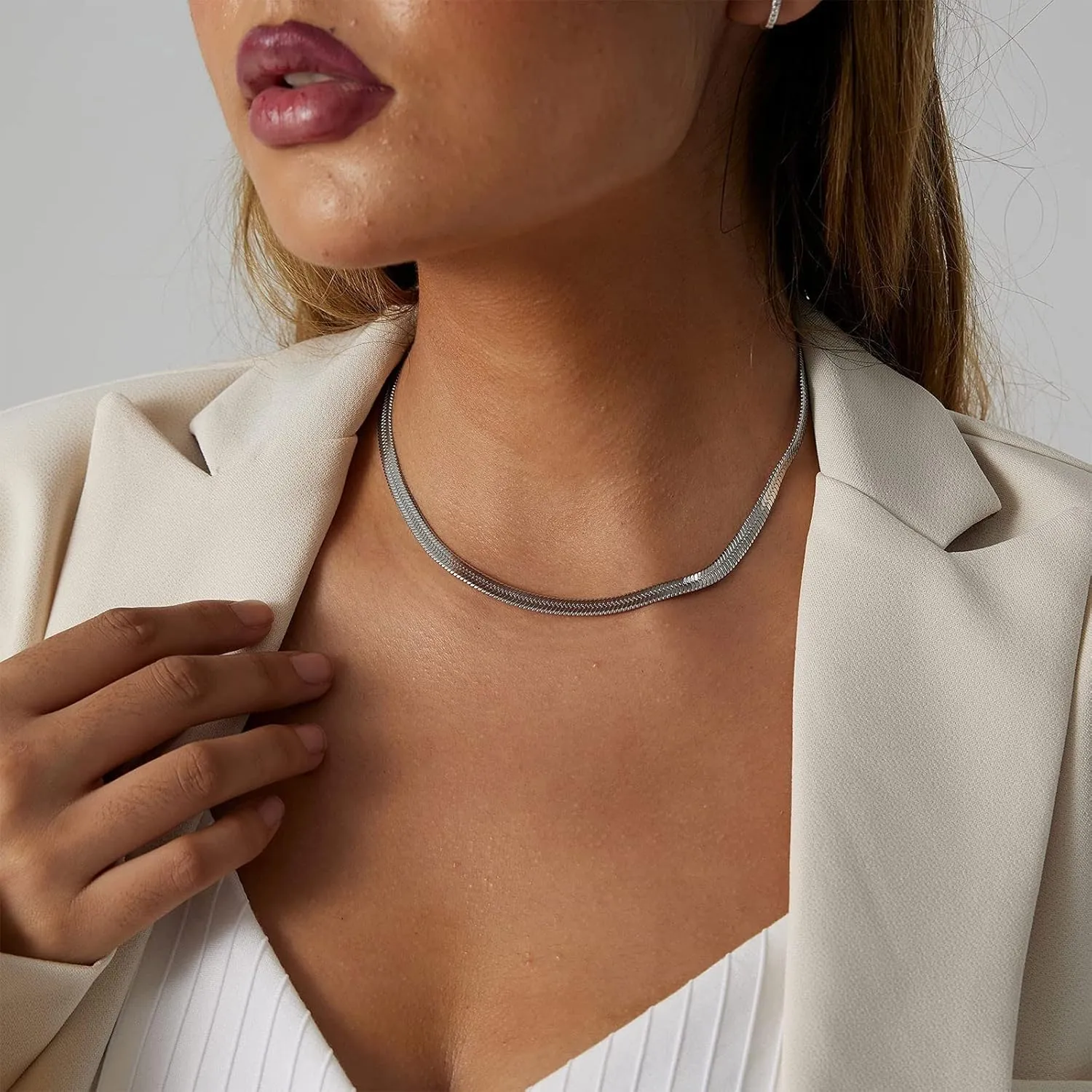 Gold Plated Collarbone Chain for Women,Stackable Layering Chunky Snake Necklace Dainty Herringbone Choker Simple Jewelry Gift