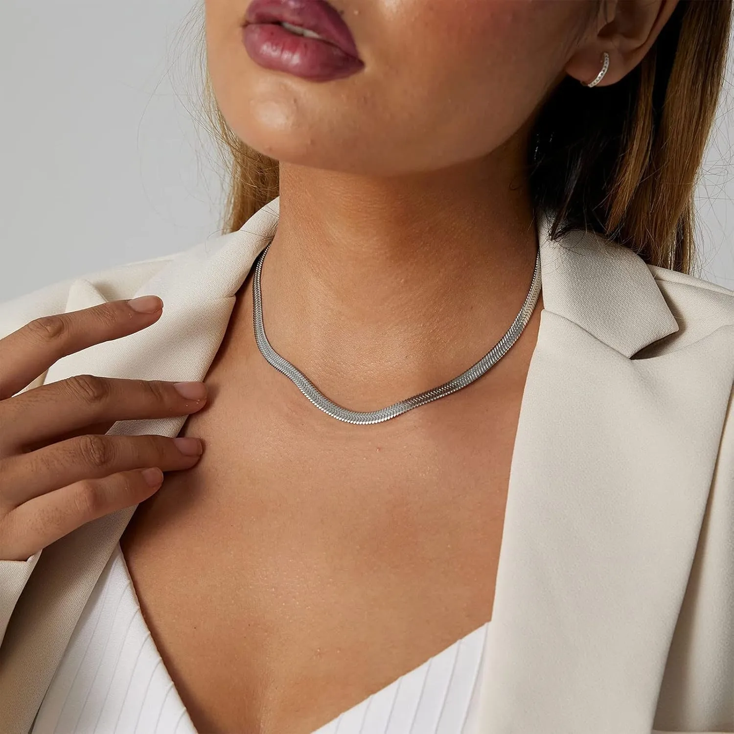 Gold Plated Collarbone Chain for Women,Stackable Layering Chunky Snake Necklace Dainty Herringbone Choker Simple Jewelry Gift