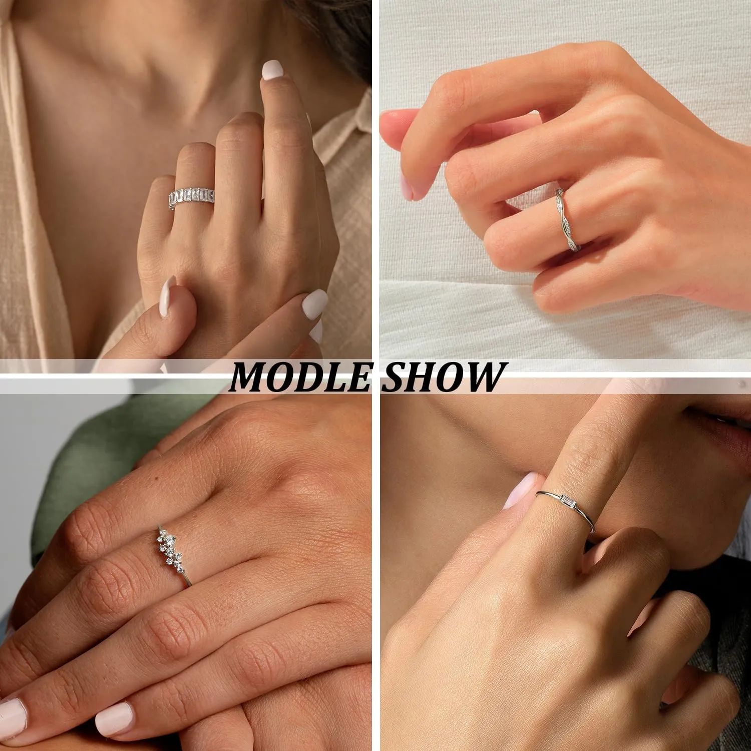 Gold Rings for Women Non Tarnish 14K Gold/Silver Stackable Rings Set Dainty Cubic Zirconia Diamond Thumb Rings Wedding Eternity Band Trendy Simple Baguette Ring Size 5 6 7 8 9 10