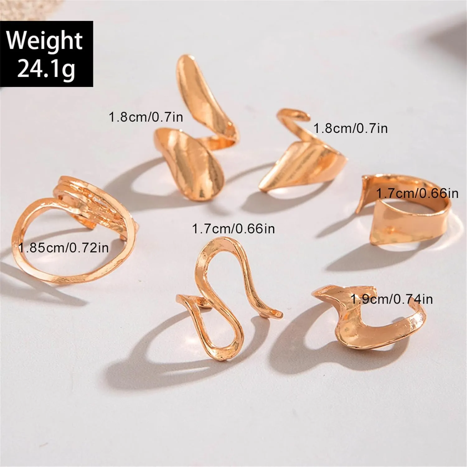 GYRMMUE Chunky Rings Set,Vintage Geometric Curved Kunckle Rings Irregular Hollow Stackable Rings Open Adjustable Statement Finger Rings Jewelry for Women