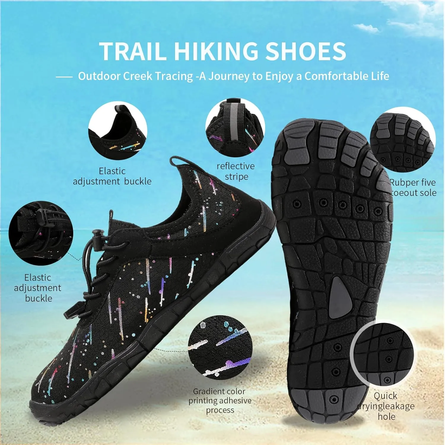 Hike Barefoot Shoes for Women Men - Quick Dry Wide Toe Box Beach Swim Athletic Sports Shoes, Non-Slip Hike Yoga Lightweight Footwear Aqua Hiking Walking Kayaking Diving Surfing