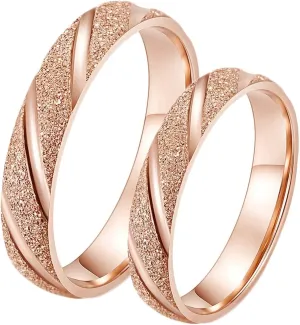 His and Hers Matching Rings Sets, Stainless Steel Couples Wedding Rings Pair Comfort Fit 4mm Rose Gold Matte Ring