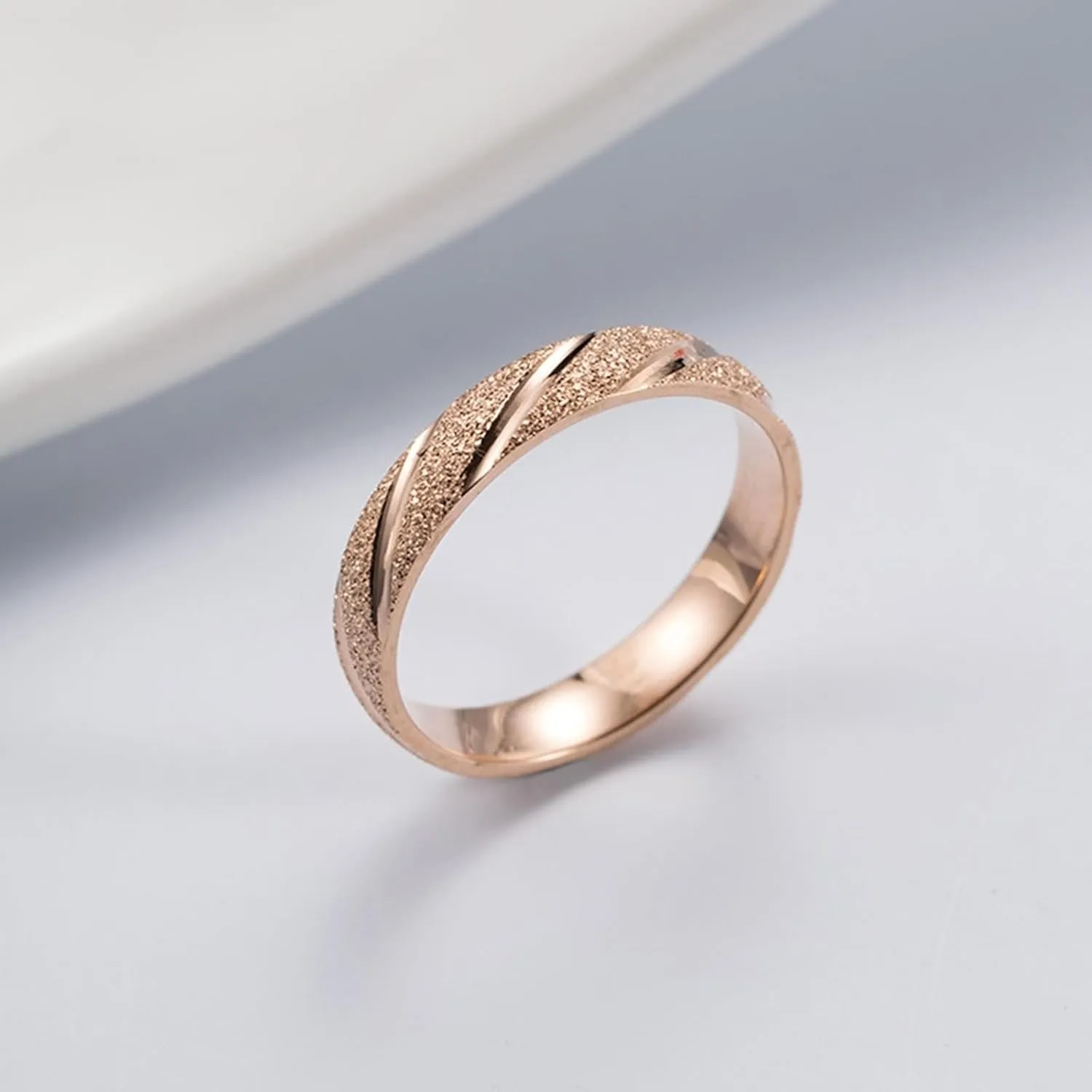 His and Hers Matching Rings Sets, Stainless Steel Couples Wedding Rings Pair Comfort Fit 4mm Rose Gold Matte Ring