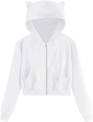 hlysgo Women Full Zip Up Cropped Hoodie Sweatshirt Plus Size Long Sleeve Hooded Crop Top Y2k Teen Girls Jackets with Pockets