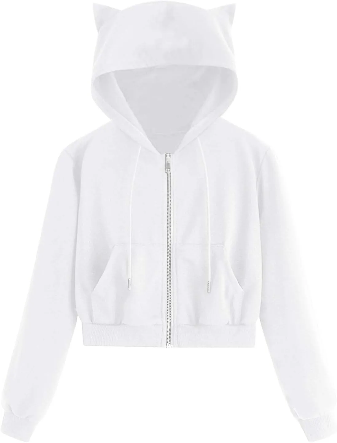 hlysgo Women Full Zip Up Cropped Hoodie Sweatshirt Plus Size Long Sleeve Hooded Crop Top Y2k Teen Girls Jackets with Pockets