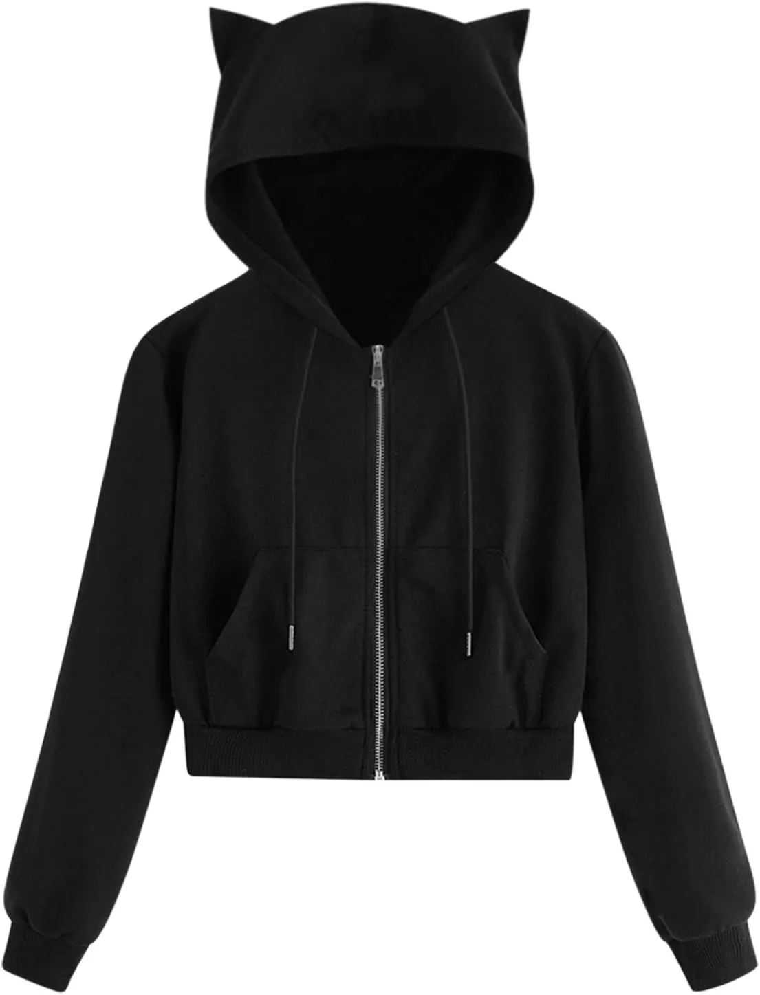 hlysgo Women Full Zip Up Cropped Hoodie Sweatshirt Plus Size Long Sleeve Hooded Crop Top Y2k Teen Girls Jackets with Pockets