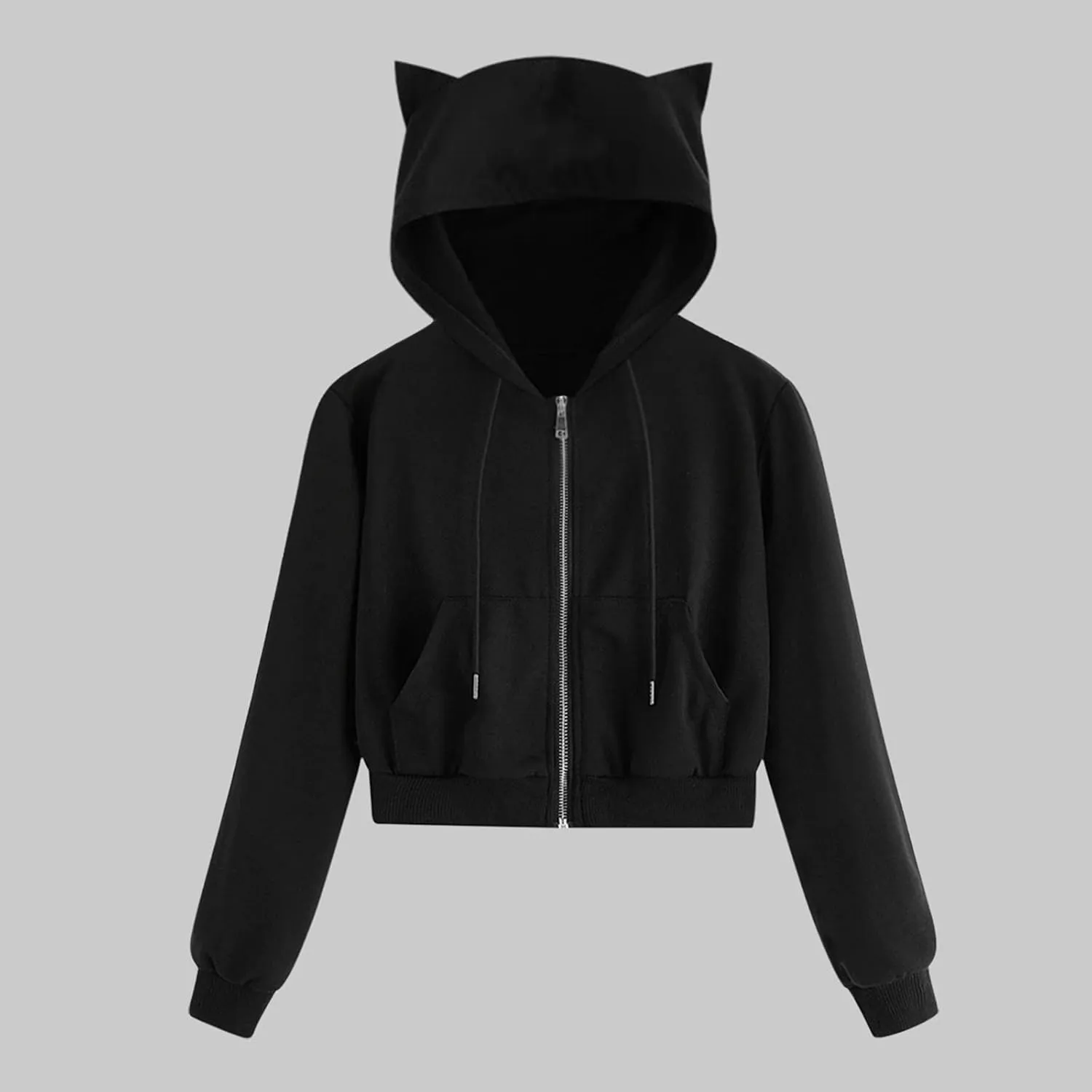 hlysgo Women Full Zip Up Cropped Hoodie Sweatshirt Plus Size Long Sleeve Hooded Crop Top Y2k Teen Girls Jackets with Pockets