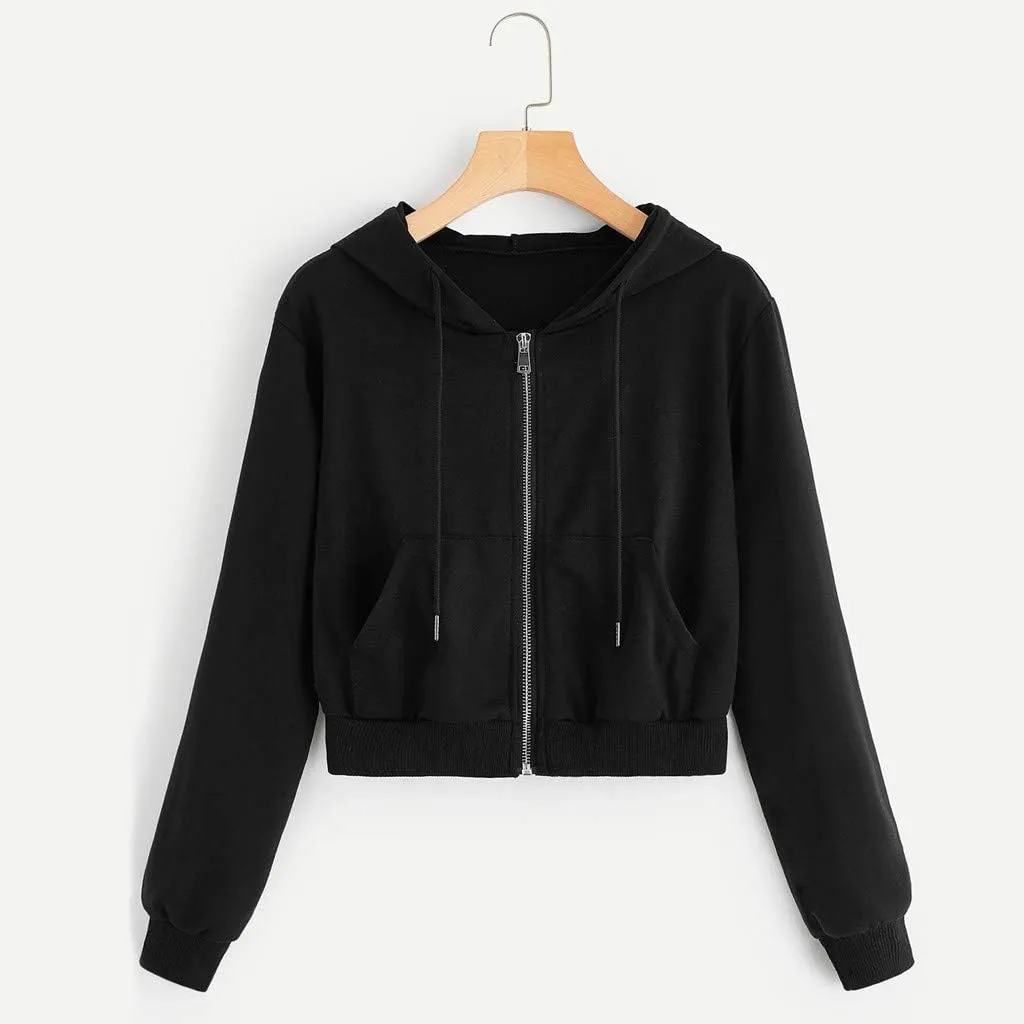hlysgo Women Full Zip Up Cropped Hoodie Sweatshirt Plus Size Long Sleeve Hooded Crop Top Y2k Teen Girls Jackets with Pockets