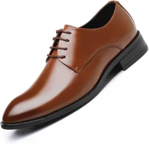 HOOENG Oxford Dress Shoes for Men Lace Up Derby Shoes Burnished Toe Vegan Leather Rubber Sole Block Heel Low Top Anti-Slip Non Slip Prom (Color : Brown, Size : 7)