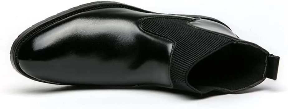 HOOENG Round Toe Ankle Boots for Men Round Round Toe Simple PU Leather Non Slip On Waterproof Anti-Slip Wearable Dress