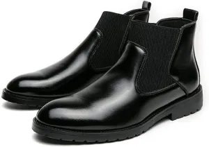 HOOENG Round Toe Ankle Boots for Men Round Round Toe Simple PU Leather Non Slip On Waterproof Anti-Slip Wearable Dress