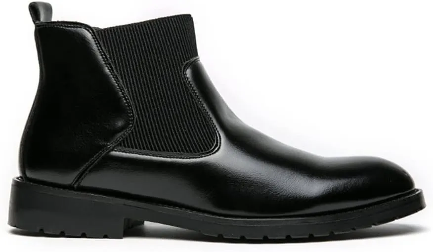 HOOENG Round Toe Ankle Boots for Men Round Round Toe Simple PU Leather Non Slip On Waterproof Anti-Slip Wearable Dress