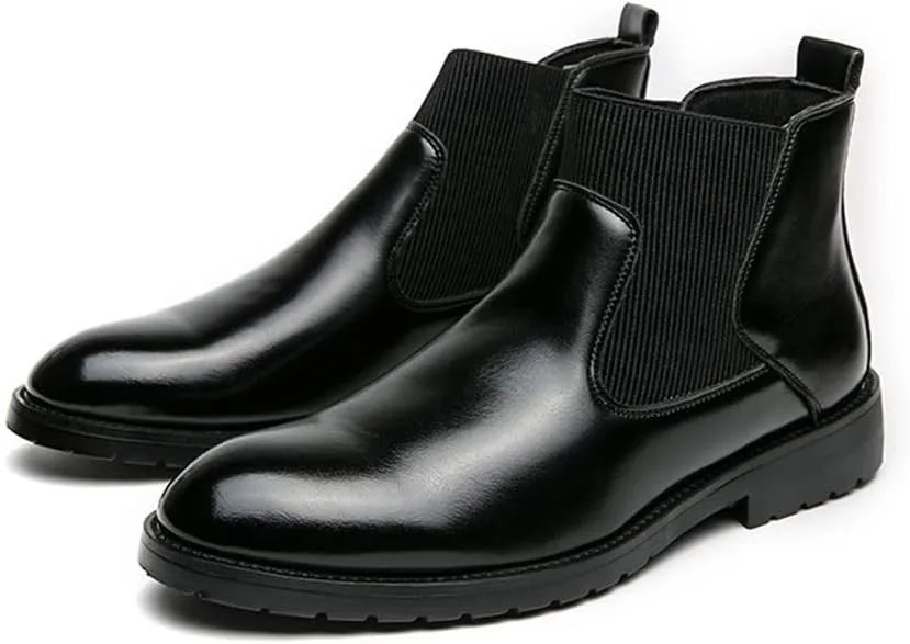 HOOENG Round Toe Ankle Boots for Men Round Round Toe Simple PU Leather Non Slip On Waterproof Anti-Slip Wearable Dress
