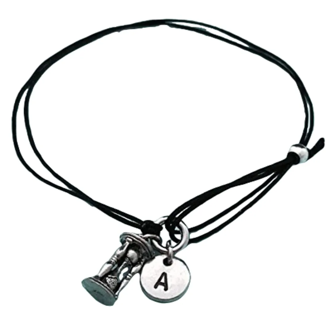 Hour glass cord bracelet, hour glass charm bracelet, adjustable bracelet, charm bracelet, personalized bracelet, initial, monogram