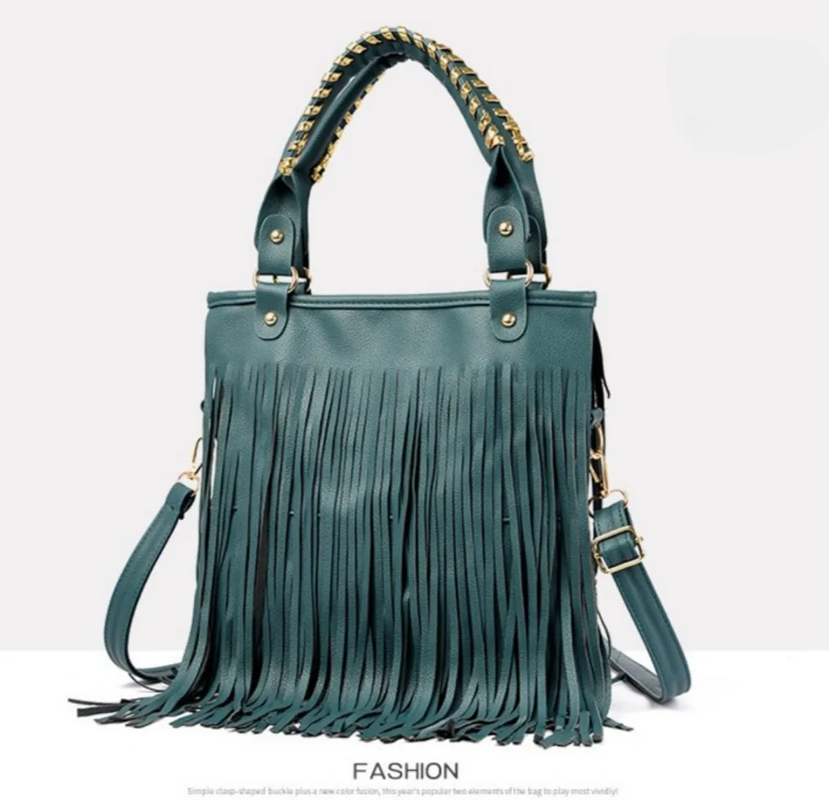 IAMUHI Casual Rivets Fringed Shoulder Handbag for Women,Soft Vegan Leather Hippie Crossbody Purse Bag Hobo Bag
