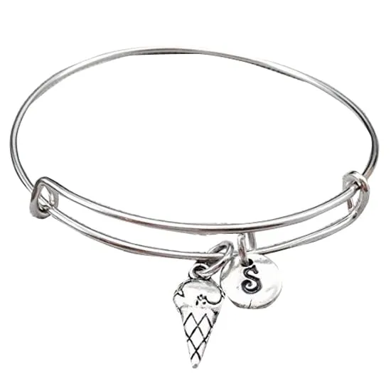 Ice cream bangle bracelet, food bracelet, ice cream charm bracelet, personalized bracelet, initial bracelet, food charm bracelet